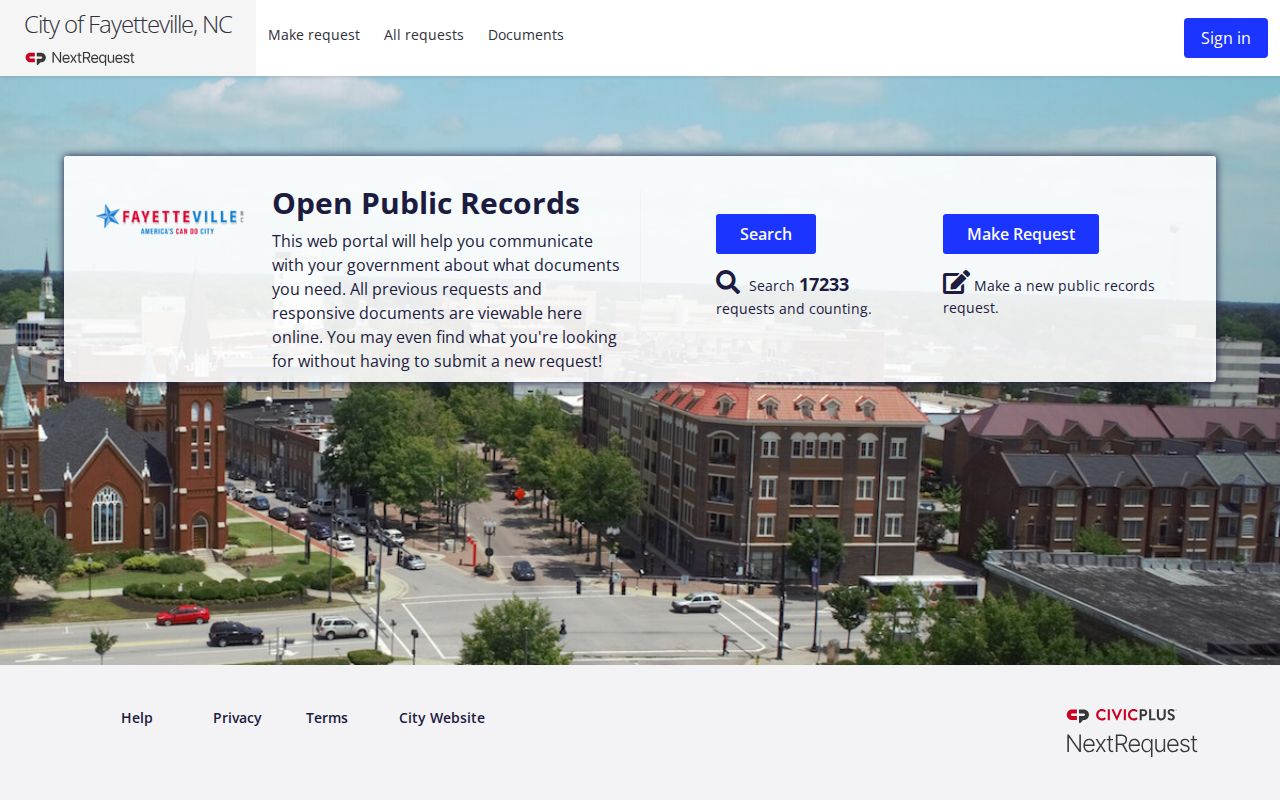 Fayetteville people search using the city NextRequest records portal