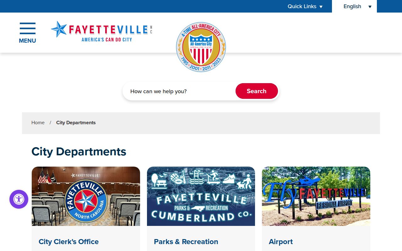 Fayetteville people directories on the City Departments page
