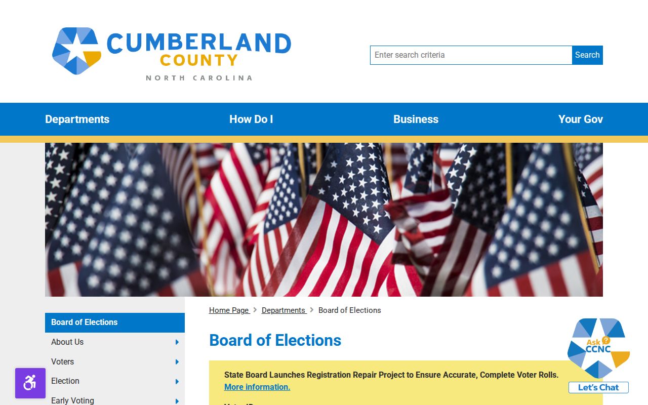 Fayetteville voter registration records contact route for Cumberland County elections