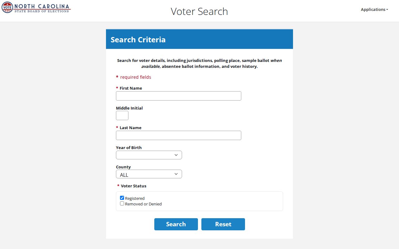 Fayetteville voter registration records search fields in the NCSBE lookup